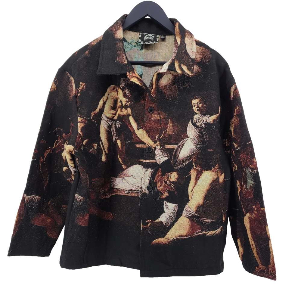 Rebel Vengeance Tapestry Jacket Mens L Saint Rhinestone Renaissance Baroque NWT